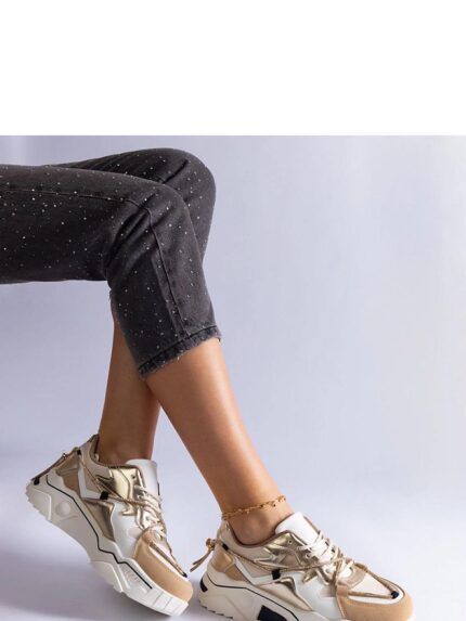 Valdez Rhinestone Embellished Beige Sneakers Luxury Comfort Style (207180)