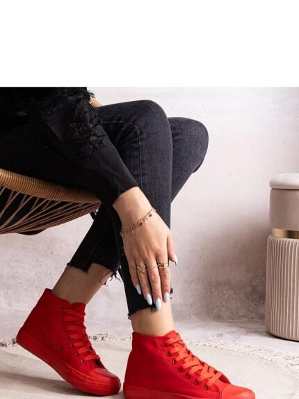 Raffie Red High Top Sneakers Stylish Design Perfect Fit Comfortable Durable Fabric Spring Summer Shoes (207217)