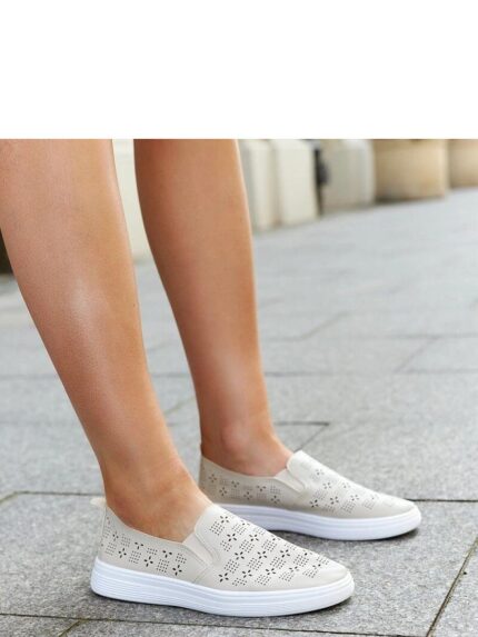 Elegant Beige Suede Slip On Sneakers Summer Fashion Breathable Comfort Rubber Sole (207316)