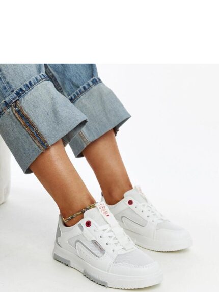 Trendy White Womens Sneakers CROSS JEANS Casual Comfort Rubber Sole Laced Spring Summer Footwear (207352)