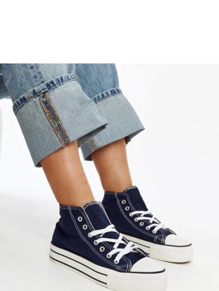 Stylish Navy Blue High Top Sneakers Thick Sole Trendy Urban Chic Footwear (207391)