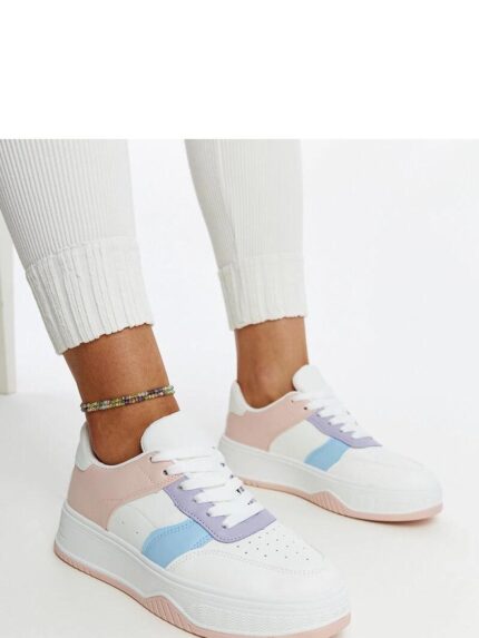 Rafida Adidasi White Pink Thick Sole Sneakers Eco Leather Lace Up Spring Summer Comfort Style (207408)