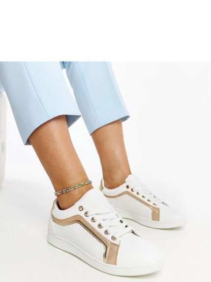 Luxury White Gold Eco-Leather Low-Profile Lace-Up Sneakers for Spring Summer (207435)