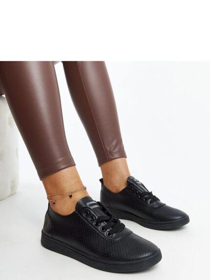 Stylish Eco-Leather Black Summer Sneakers Lace-Up Design All Day Comfort (207448)