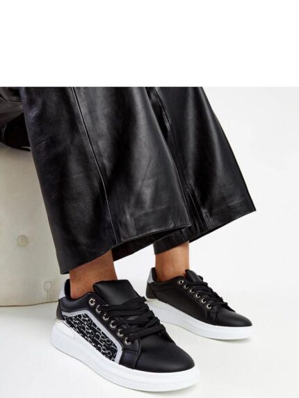 Sparkling Black Platform Sneakers Glitter Elegance Chic Comfort Summer Style (207493)