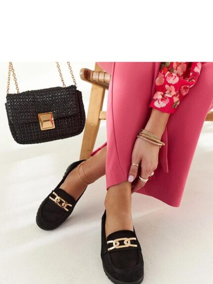 Elegant Black Suede Buckle Moccasins Eco Leather Comfort Shoes Spring Summer (207535)