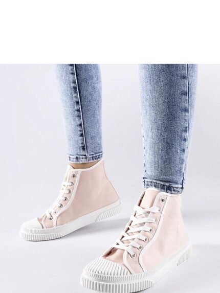 Stylish Pink High Top Summer Sneakers Breathable Fabric Comfort White Rubber Sole (207596)