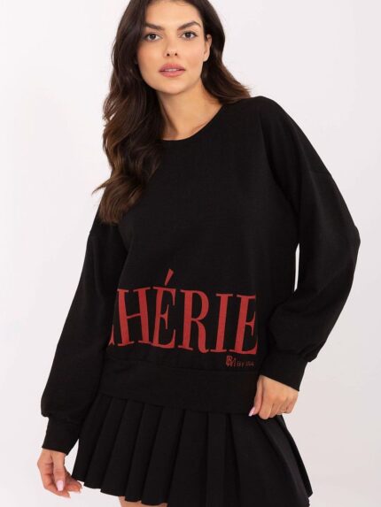 Ultimate Comfort Fashionable Long Sleeve Blouse Soft Cotton Blend Unique Inscription Stylish Everyday Wear (207658)