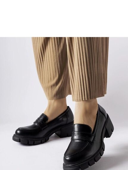 Elegant Black Eco-Leather Loafers Comfortable Block Heel Summer Shoes Perfect Style Durability (207698)