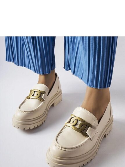 Elegant Beige Buckle Moccasins Summer Comfort Style Durable Synthetic Leather Shoes (207738)