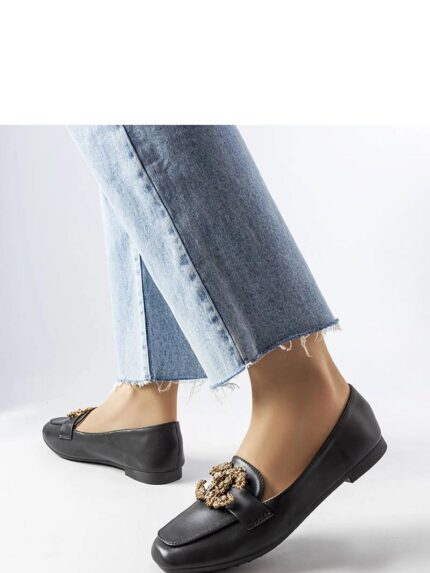 Elegant Black Eco Leather Moccasins with Zircons Summer Style Perfect Comfort (207836)