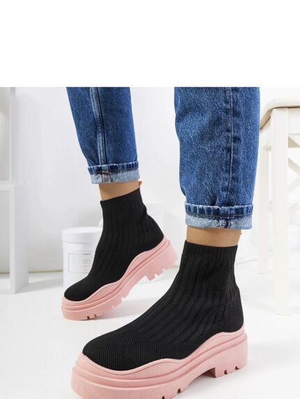 Elegant Pink Black Fabric Summer Sneakers Stylish Comfortable Slip On Womens Shoes (207839)
