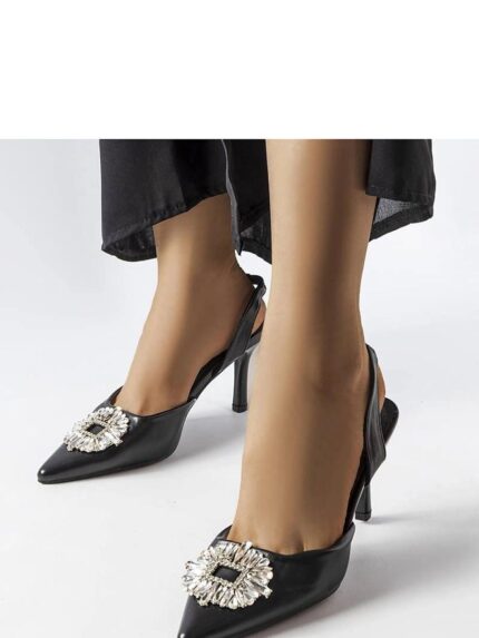 Luxury Black Eco-Suede Stiletto Heels with Sparkling Zircons  A Must-Have Summer Shoe (207851)