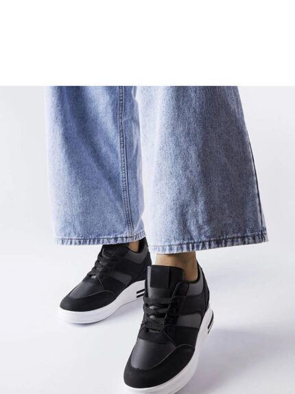 Stylish Black Wedge Sneakers Summer Comfort & Stability Lace-Up Design (207917)