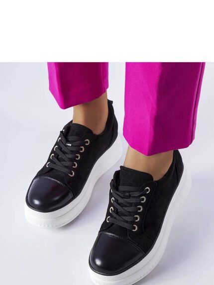 Elegant Black Platform Sneakers Eco Suede Leather Streetwear Style Comfort (207952)