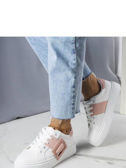 Stylish Pink Buckle White Sneakers Comfortable Summer Footwear (207976)