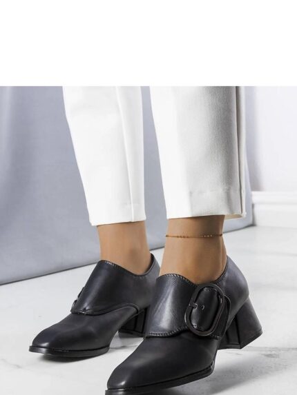 Luxury Eco-Leather Black Pumps Elegant Square Toe Velcro Closure Comfort Style (208023)
