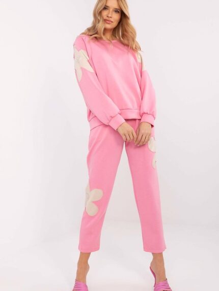 Luxury Womens Viscose Cotton Elastane Tracksuit Set Floral Zircon Detail High Waist (208148)