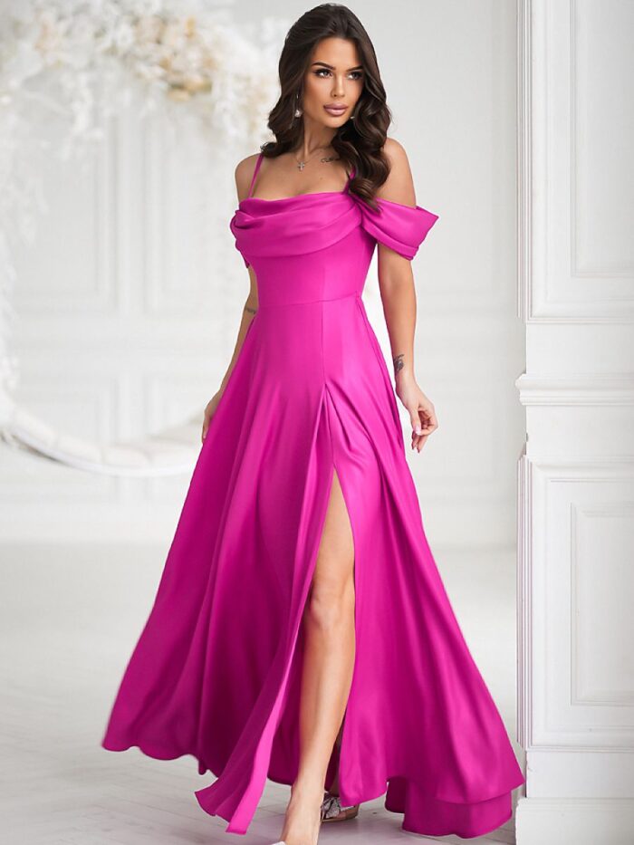 Stunning Bicotone Long Dress Waist Defining Flowing Skirt Hidden Zipper (208195) lomora.store