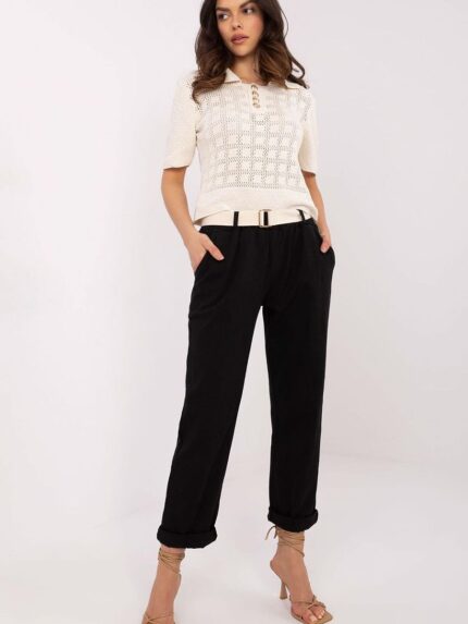 Elegant High Waisted Straight Leg Trousers Premium Polyester Viscose Blend Italy Moda (208689)