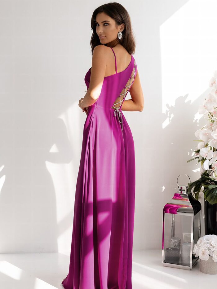 Elegante asymmetrische strapless maxi-jurk uitlopende taille met uitsnijding aan de achterkant (208862) lomora.store