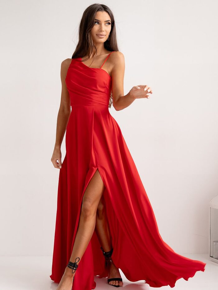 Stunning Asymmetrical Strapless Long Flare Dress Hidden Zipper Back Detail (208864) lomora.store
