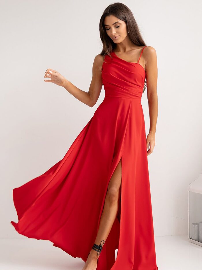 Stunning Asymmetrical Strapless Long Flare Dress Hidden Zipper Back Detail (208864) lomora.store
