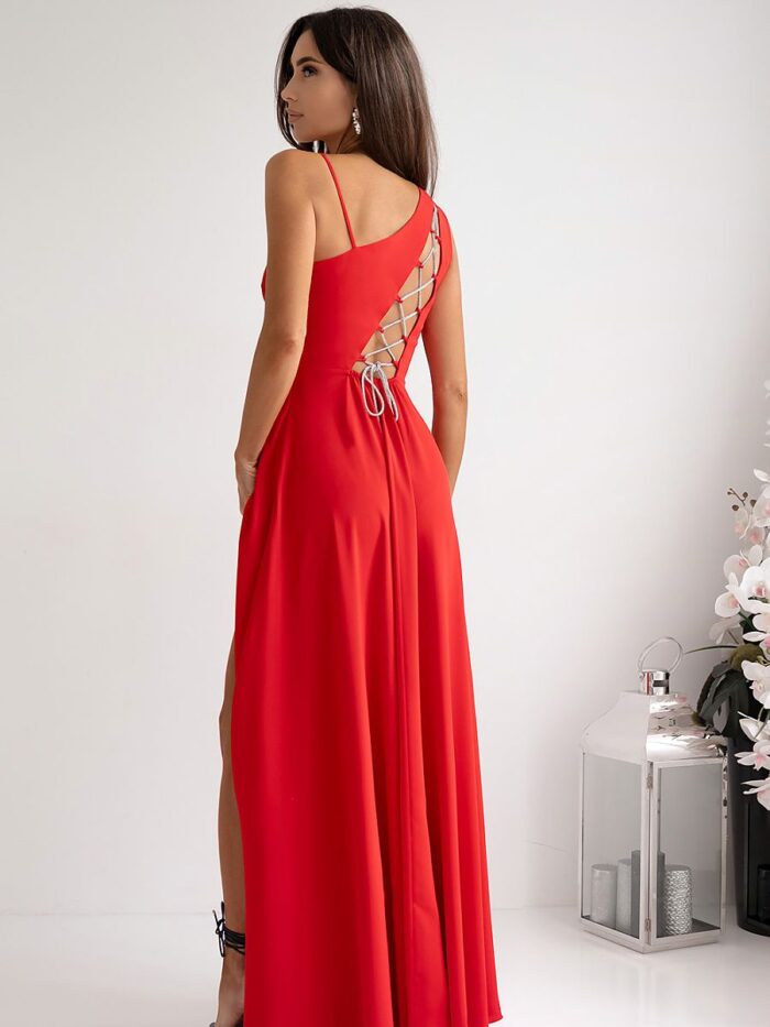 Stunning Asymmetrical Strapless Long Flare Dress Hidden Zipper Back Detail (208864) lomora.store
