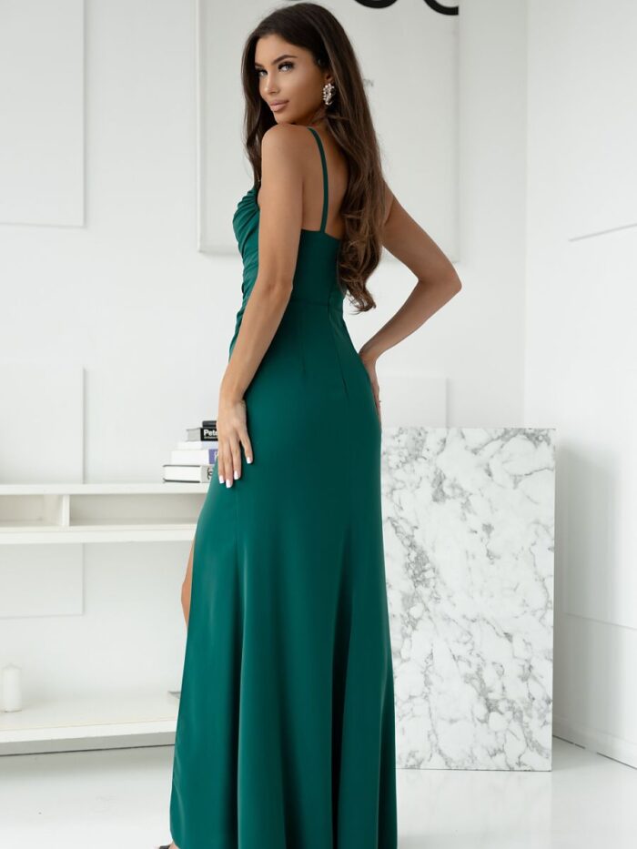 Elegant Long Fitted Dress Deep Neckline Hidden Zipper Slit (208894) lomora.store