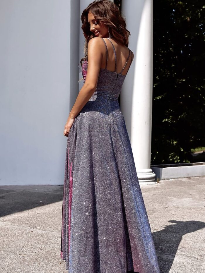 Prachtige maxi-jurk met bandjes, diepe V-hals en hoge split, perfect voor elke gelegenheid (208898) lomora.store