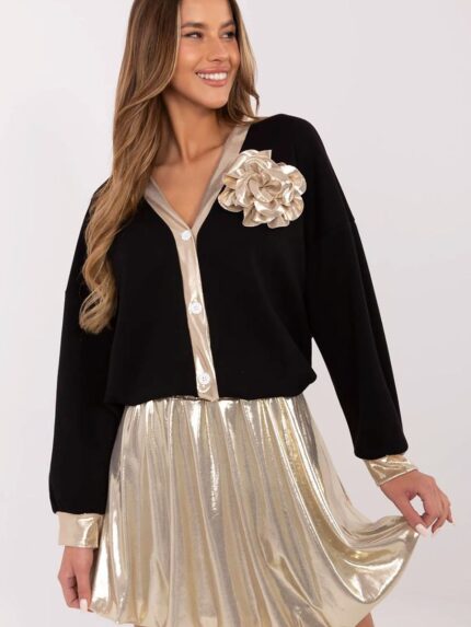 Luxury V-Neck Blouse Elegant Women's Top Exquisite Polyester Viscose Elastane Blend Detachable Brooch (208993)