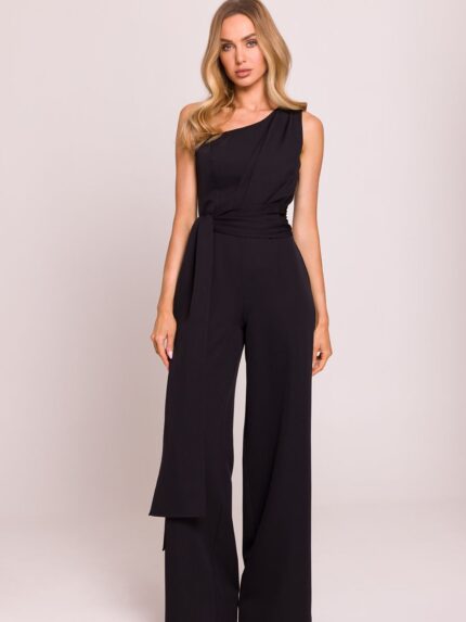 Stunning Asymmetrical Polish Jumpsuit Unique Design Elegant Wide Legs Long Scarves (209283)