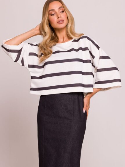 Ultra Soft Striped Knit Oversized Blouse Casual Chic Effortless Style Made in Poland (209287)