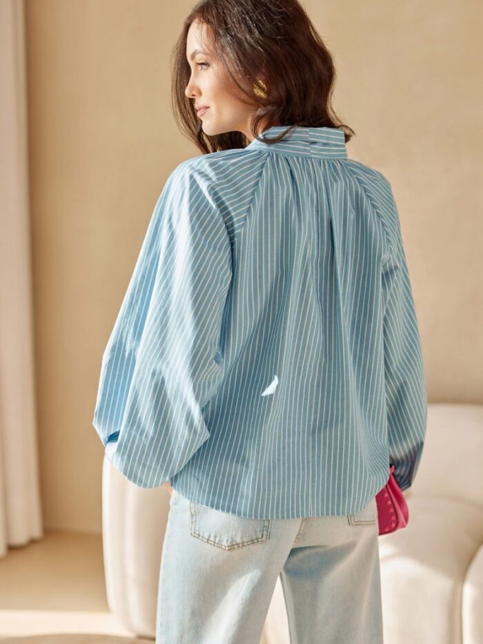 Elegant Puff Sleeve Blouse Romantic Tie Neck Elastic Cuffs (209568) lomora.store