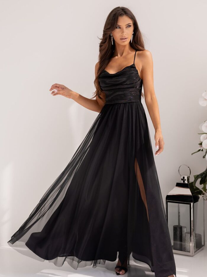 Stunning Sequin & Tulle Maxi Dress Adjustable Back Elastic Waist (209879) lomora.store
