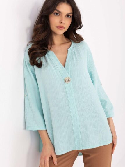 Effortless Chic Womens Cotton Blouse Versatile VNeck 34 Sleeves Casual Work Wear (210024)