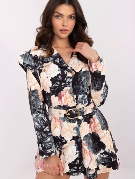 Elegant Floral Mini Jumpsuit Womens Classic Long Sleeve Party Work Wear (210035)