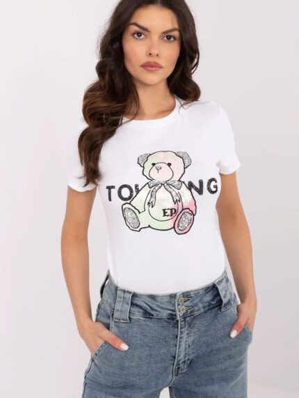 Stylish Trendy Womens Cotton TShirt with Embroidered Teddy Bear Detail Perfect Casual Wear (210874)