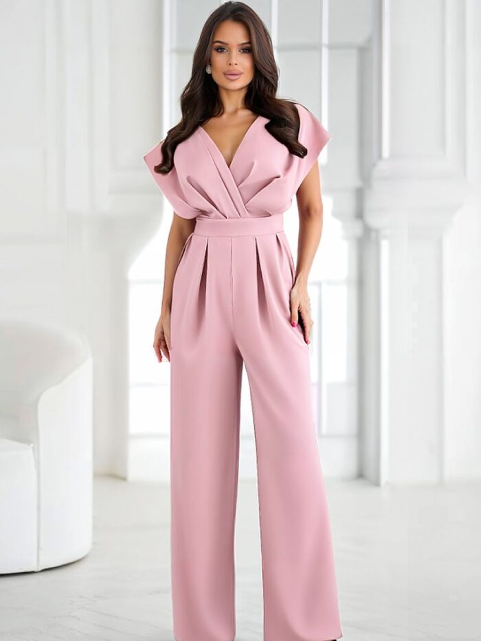 Elegant Bicotone Wide Leg Jumpsuit Flattering Flared Sleeves Concealed Zipper (211142) lomora.store