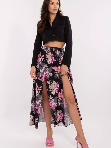 Effortless Chic Floral Midi Skirt Breathable Viscose Blend Casual Everyday Wear (211432)