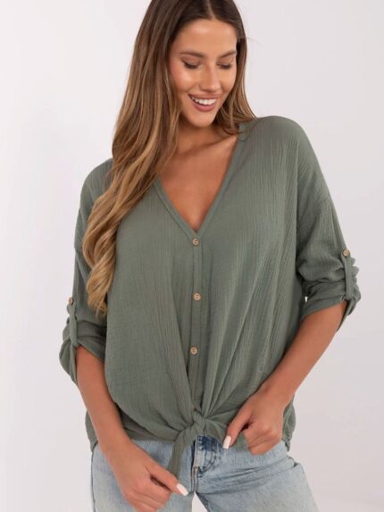 Ultra Soft Muslin Cotton Womens Shirt Casual V Neck 3/4 Sleeves Everyday Comfort (211445)