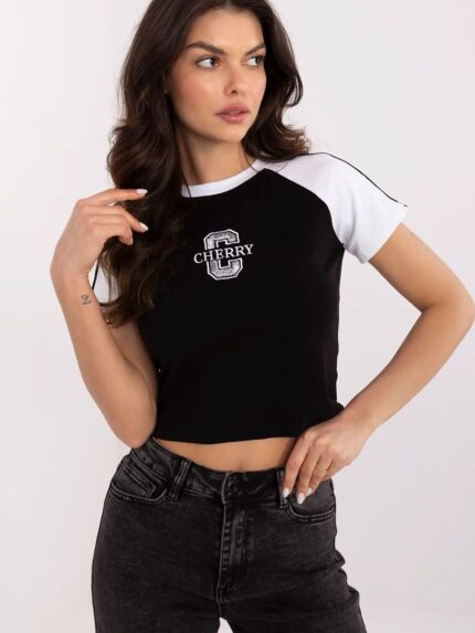 Sparkling Embroidered Short Sleeve T-Shirt Trendy Casual Style Soft Cotton Blend  (211473)