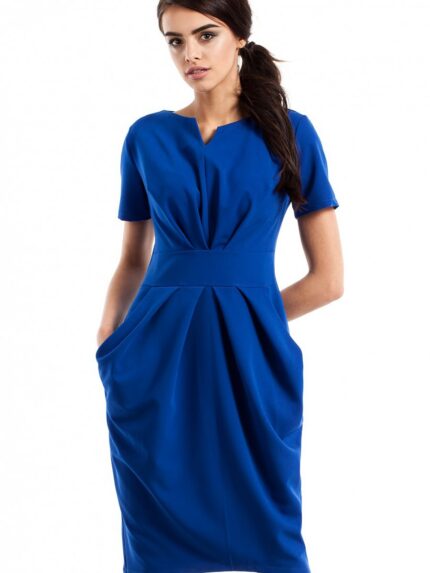 Elegant Draped Sweetheart Neckline Mini Dress Side Pockets Hidden Zipper (60199)