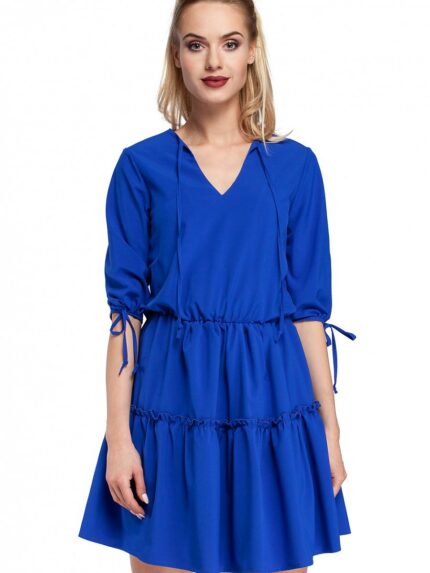 Boho Chic Pleated Ruffle Dress Airy Fabric Neck Tie Sleeve Ties Must Have (85003)