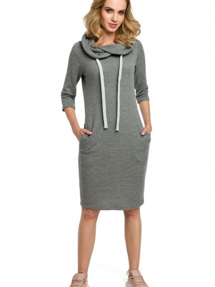 Luxurious Knit Daydress Soft Waist Defining Wide Padded Cord Collar Everyday Wear (120612)