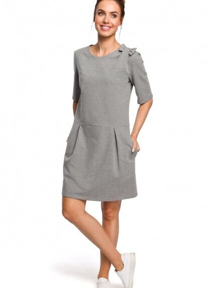 Unique Knit Mini Dress Side Pleats Bow Detail Low Waist (127560)
