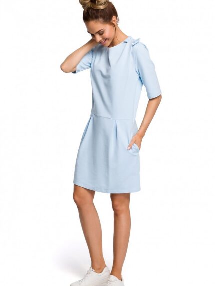 Elegant Knit Mini Dress Unique Bow Detail Side Pleats (127561)