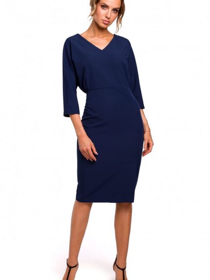 Effortless Elegance V-Neck Day Dress Flowy Sleeves Tapered Silhouette Unlined Feminine Design (135455)