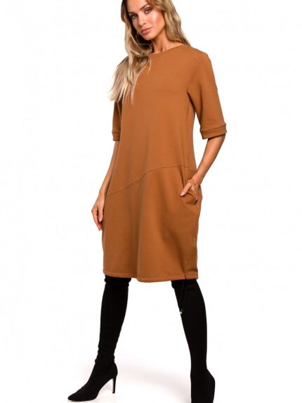 Ultra Comfortable Bombshell Dress Oversized Cotton Knit Drawstring Waist (135503)