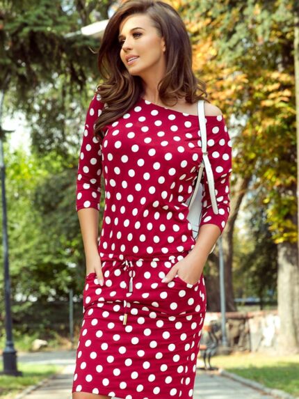 Numoco Elegant Sports Dress Polish Made Elastic Fabric Boat Neck 34 Sleeves Pockets Front Tie (136464)